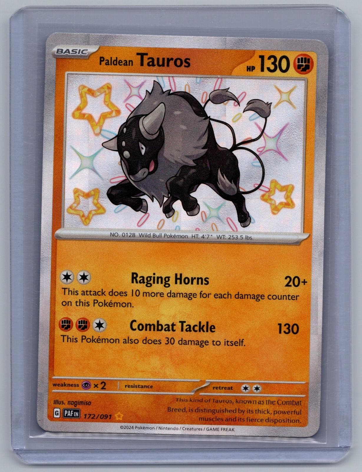 Paldean Tauros 172/091 Shiny Rare Paldean Fates Pokemon Holo Near Mint