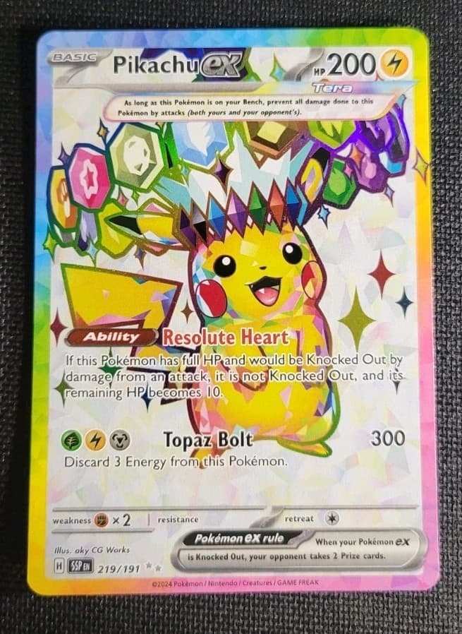 Pokemon Pikachu ex 219/191 SV08 Surging Sparks Full Art Ultra Rare Holo
