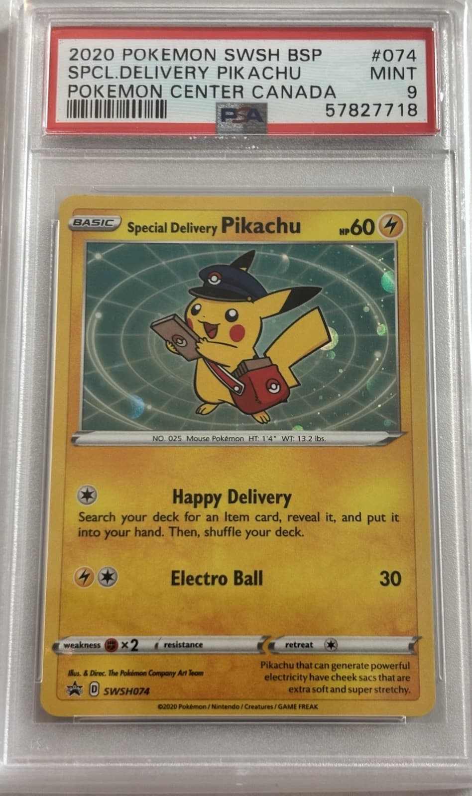 Pokemon TCG PSA 9 Special Delivery Pikachu SWSH074 Holo Promo Pokemon Center CA