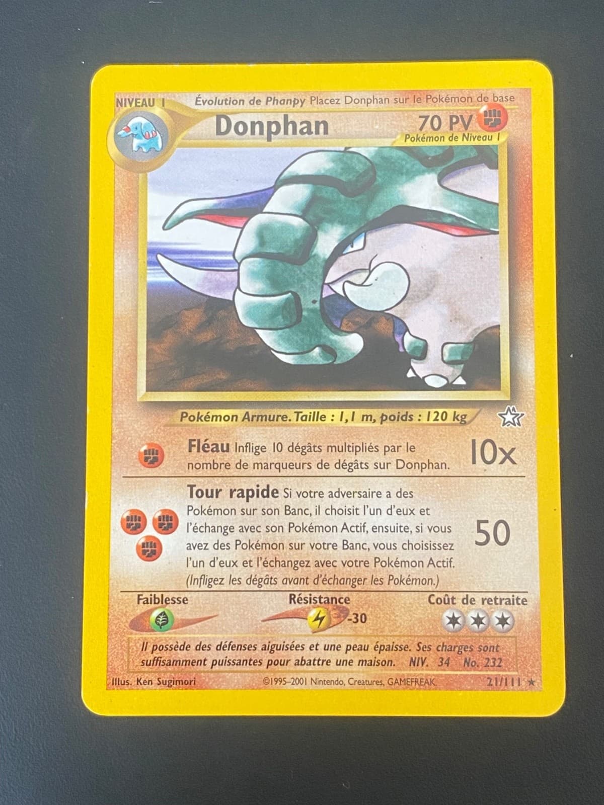 CARTE POKEMON DONPHAN 21/111 FR RARE NEO GENESIS - EXC/NM