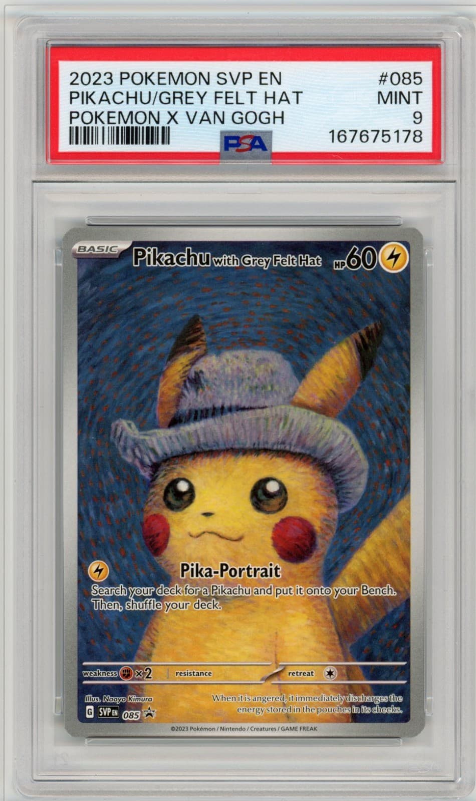 2023 Pokemon Pikachu with Grey Felt Hat 085 Van Gogh Promo PSA 9 MINT