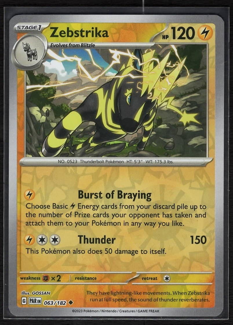 POKEMON Zebstrika 63/182 Paradox Rift Uncommon 2023