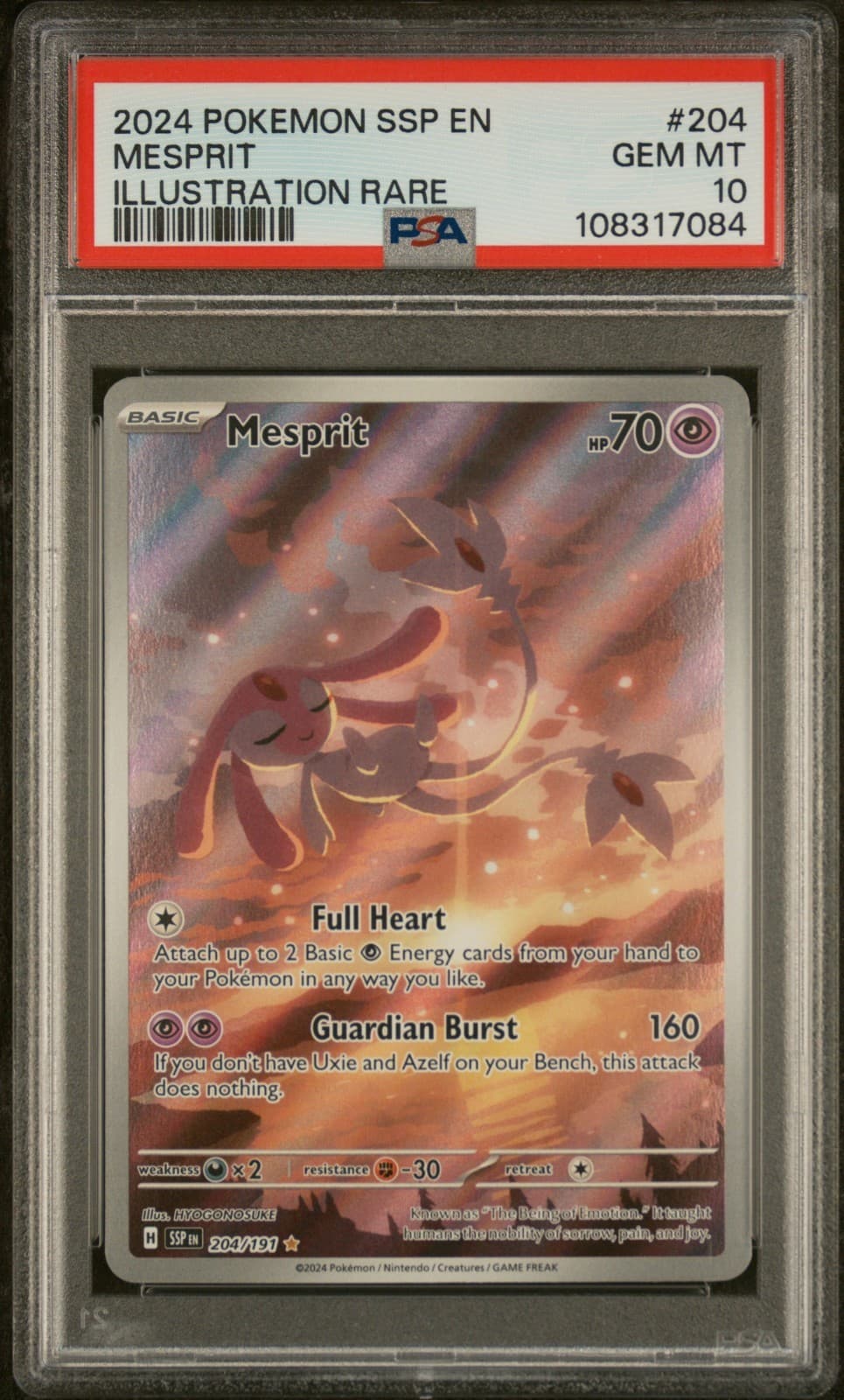 2024 POKEMON SSP EN-SURGING SPARKS ILLUSTRATION RARE #204 MESPRIT PSA 10