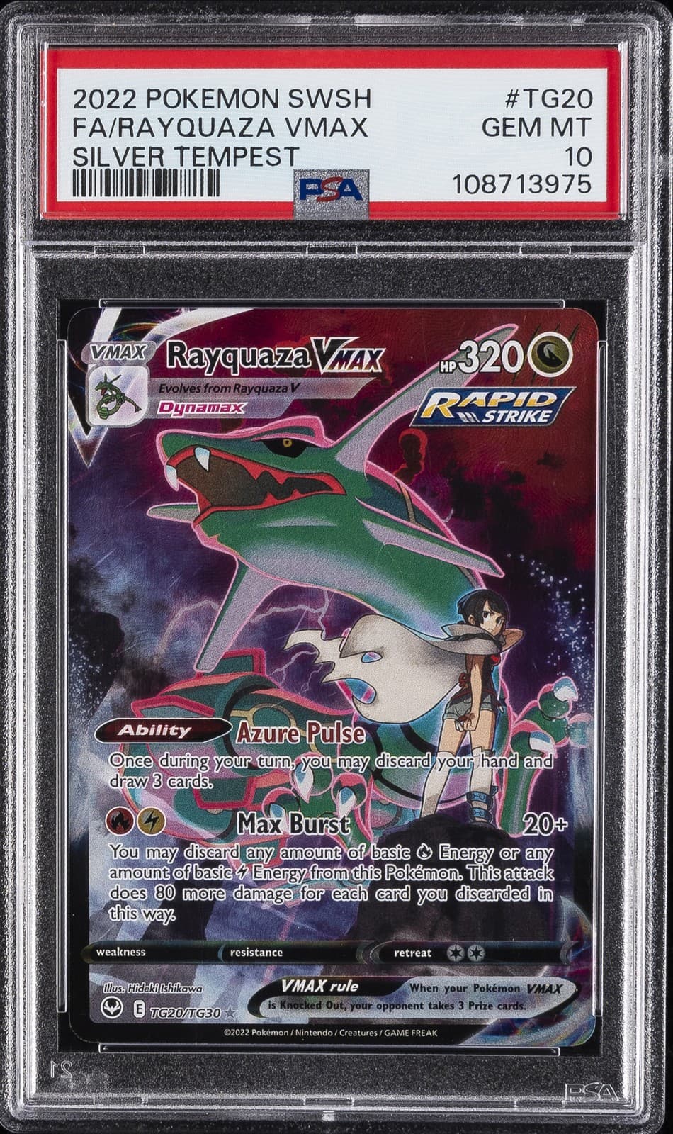 2022 POKEMON SWORD & SHIELD SILVER TEMPEST #TG20 FULL ART/RAYQUAZA VMAX PSA 10