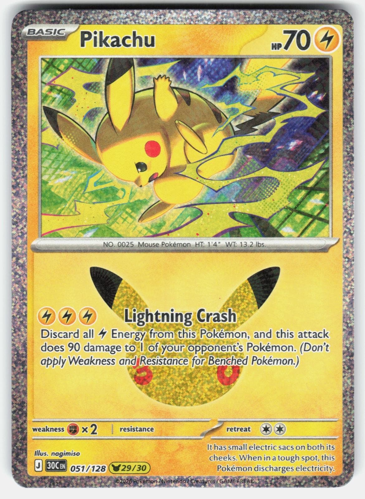 Pikachu 051/128 Holo Pikachu Rare ME: 30th Celebration Pokemon NM/M