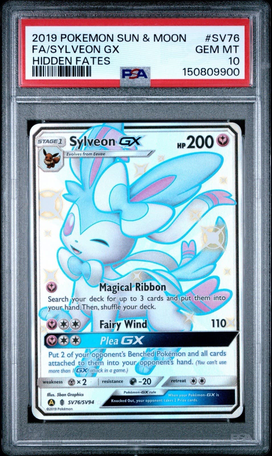 POKEMON FA/SYLVEON GX 2019 SUN & MOON HIDDEN FATES #SV76 PSA 10