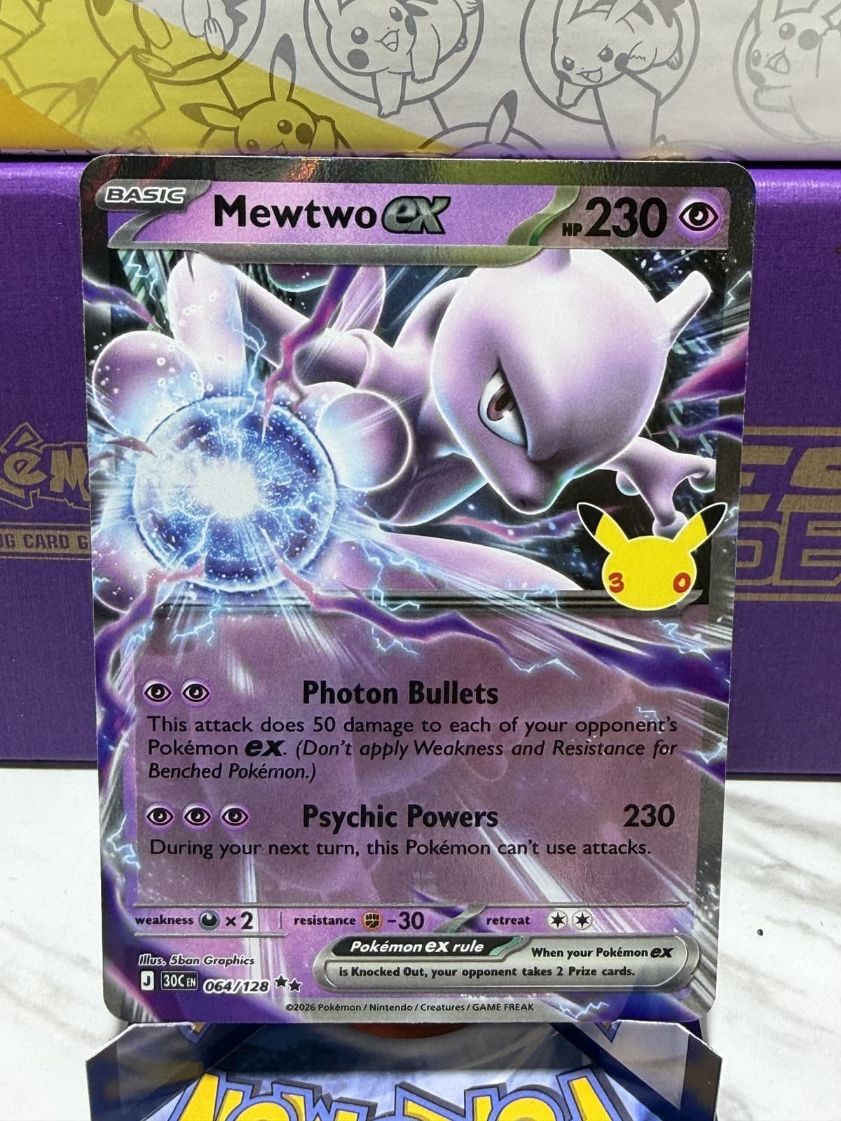 Mewtwo ex - 64/128 Holo Pokémon TCG ME: 30th Celebration NM - Ships Today!