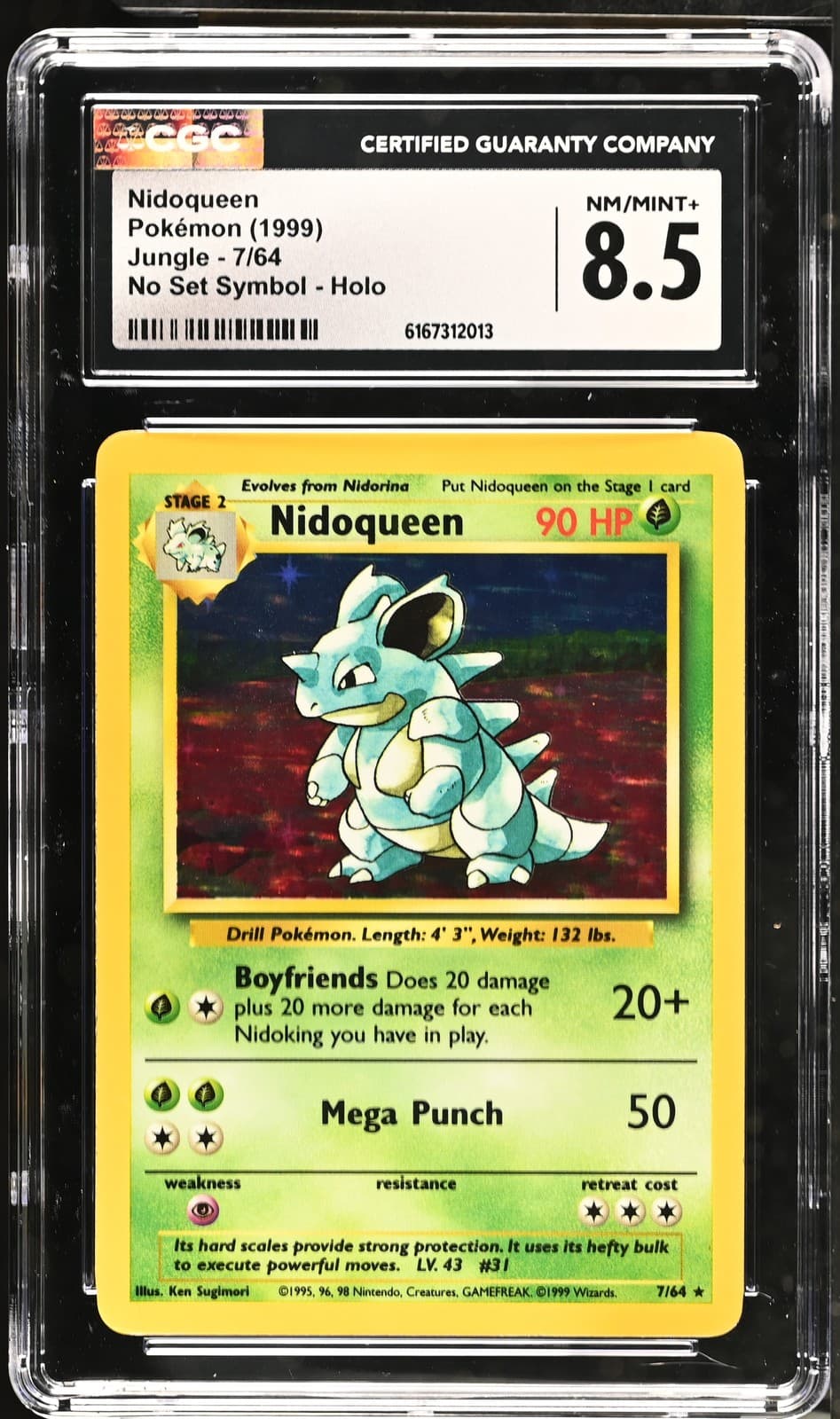 CGC 8.5 Nidoqueen 7/64 Jungle No Set Symbol Holo Pokemon Card