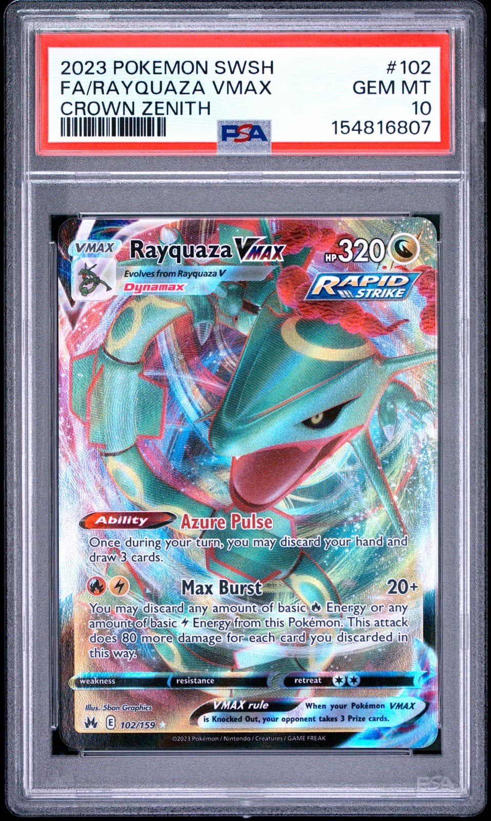 2023 Pokemon SwSh Crown Zenith #102 Rayquaza Vmax Crown Zenith PSA 10