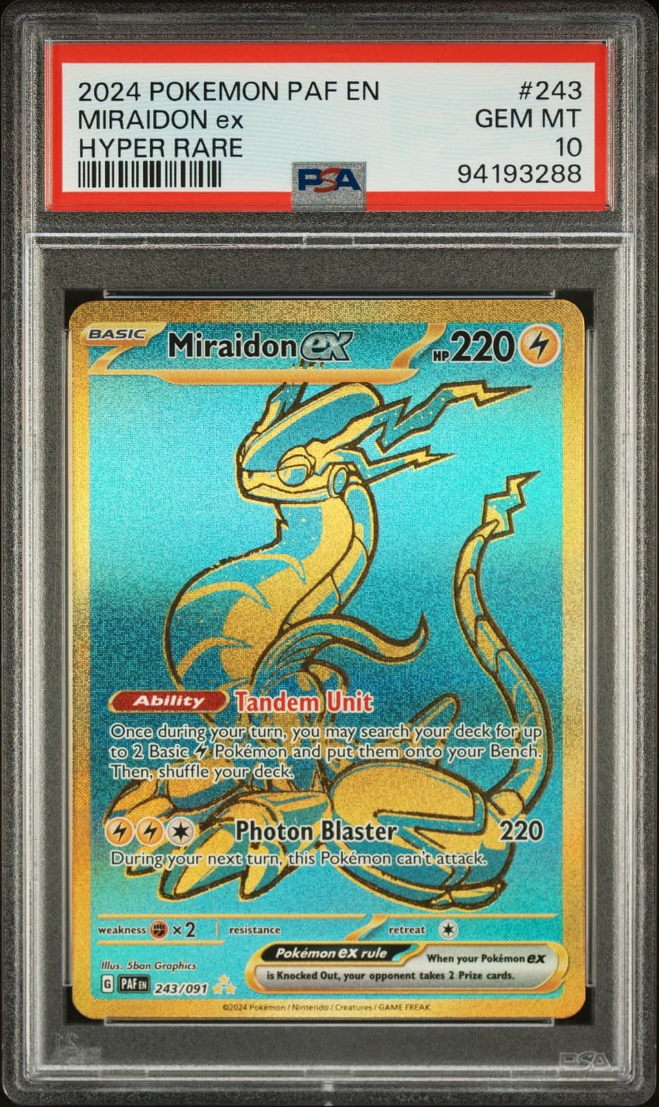 2024 POKEMON PAF EN-PALDEAN FATES HYPER RARE #243 MIRAIDON EX PSA 10