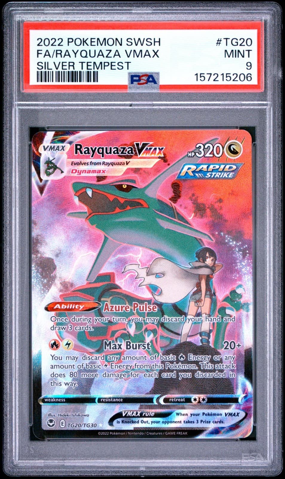 PSA 9 RAYQUAZA VMAX TG20/TG30 FULL ART SILVER TEMPEST POKEMON 😍