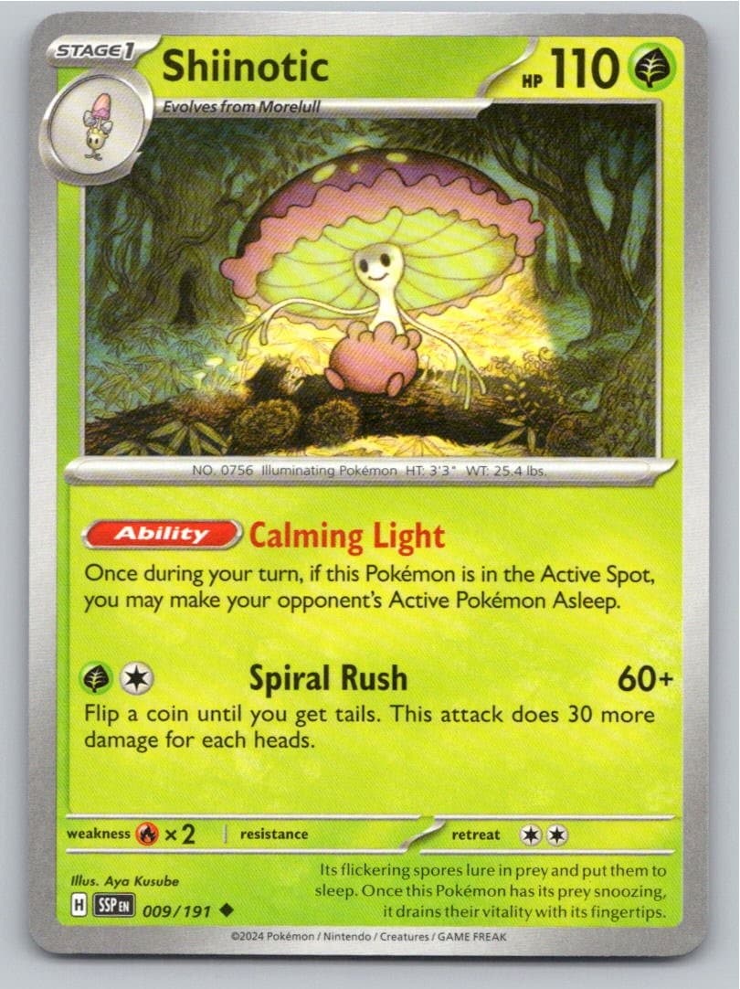 2024 POKEMON SHIINOTIC SURGING SPARKS 009/191 UNCOMMON NM A29765 FREE S&H