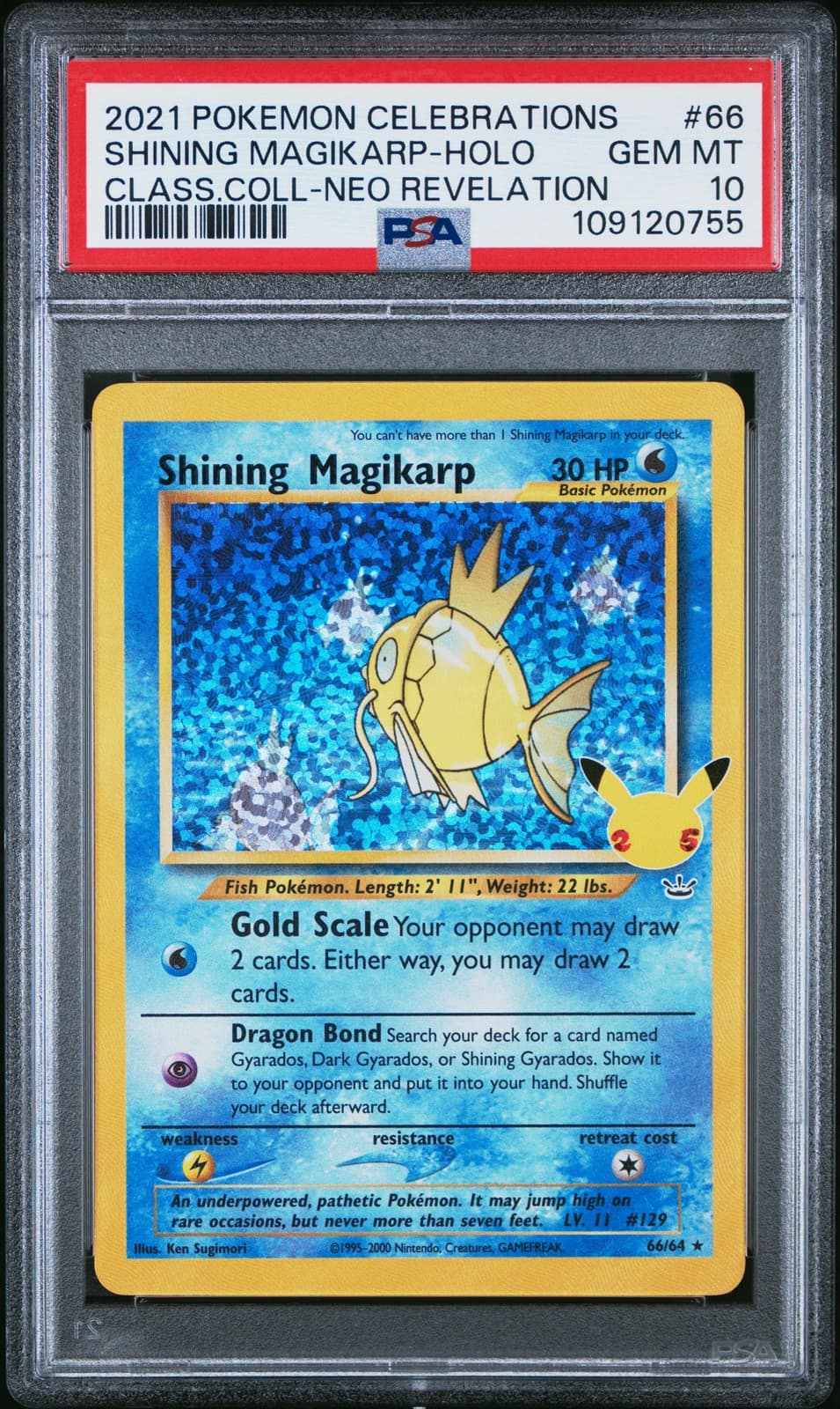 2021 POKEMON CELEBRATIONS CLASSIC COLLECTION #66 SHINING MAGIKARP-HOLO PSA 10