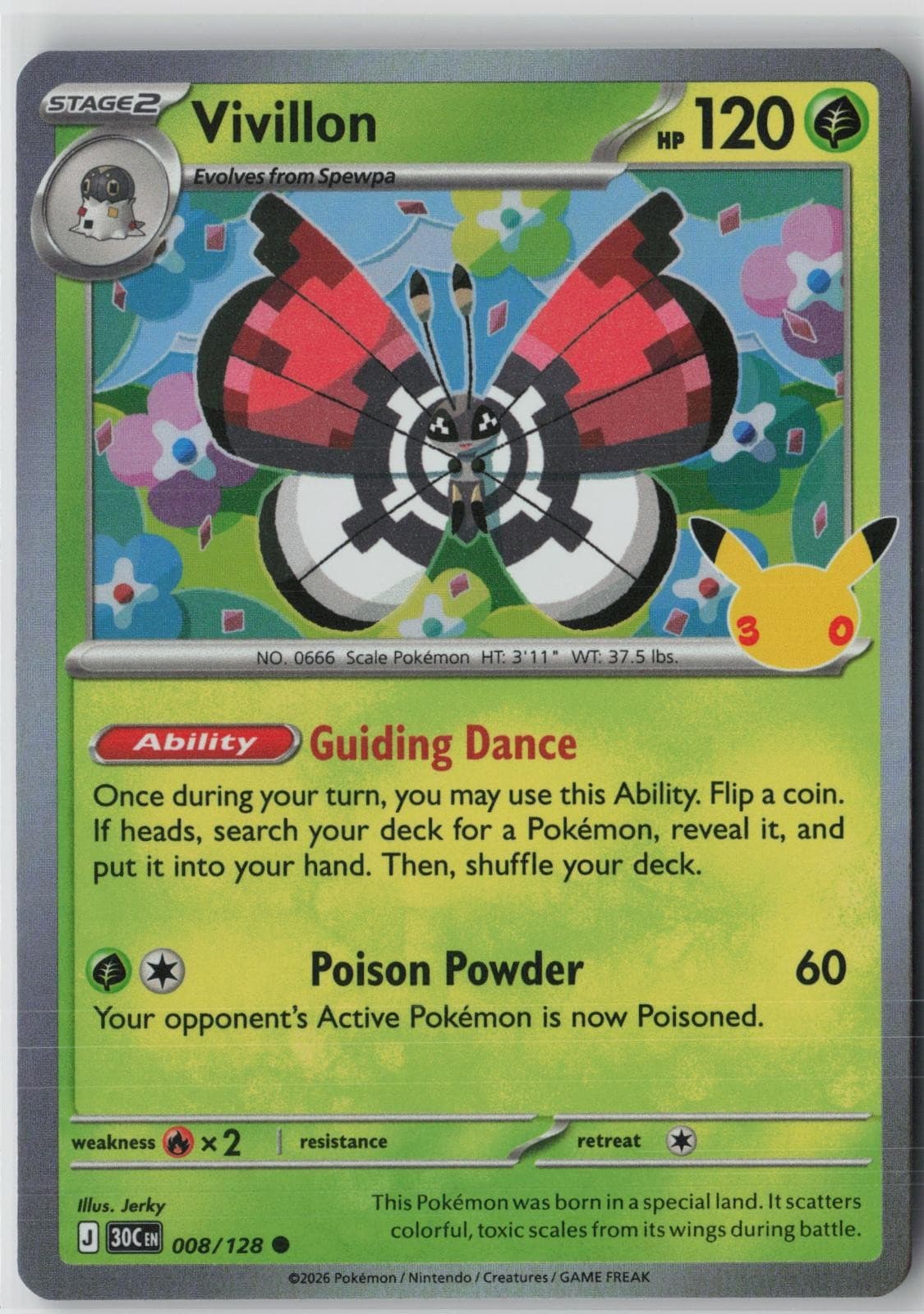 VIVILLON 008/128 - Holo Pokemon ME: 30th Celebration C NM -