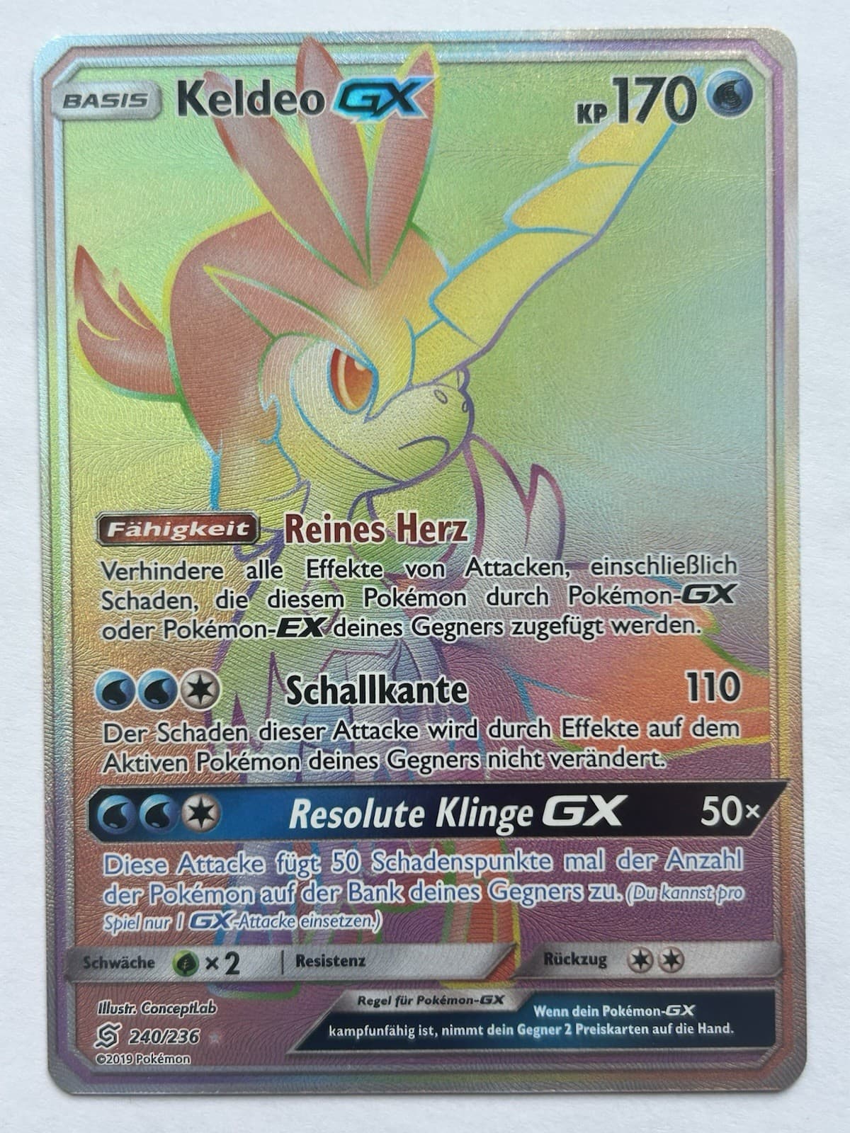 Pokémon Karte Keldeo GX Rainbow Rare Deutsch Unified Minds 240 Near Mint