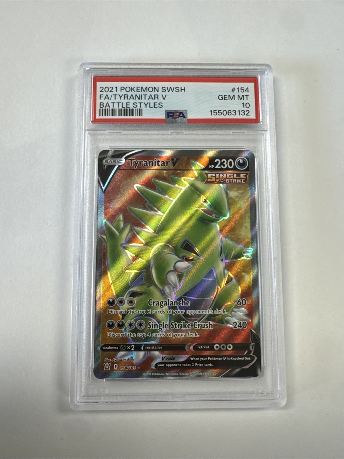PSA 10 2021 Pokemon SWSH Battle Styles Tyranitar V 154/163 Full Art Holo
