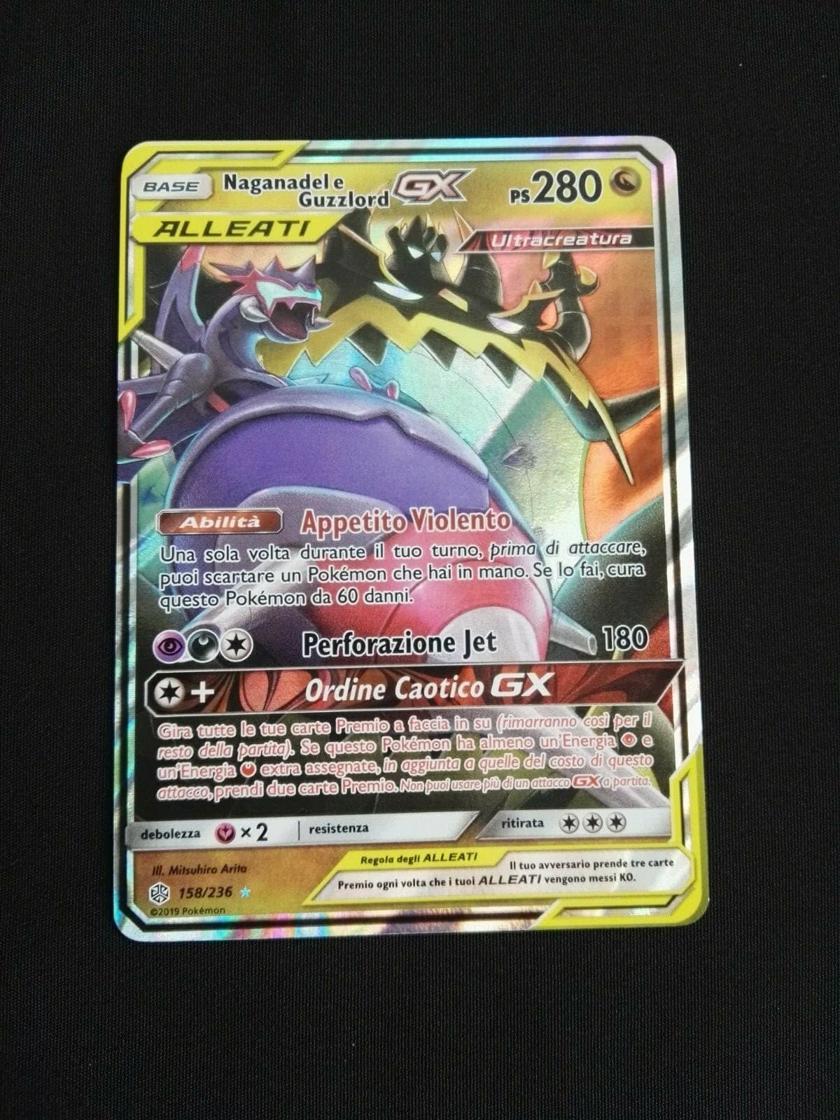 POKEMON Naganadel e Guzzlord GX 158/236 Eclissi Cosmica Rara Holo ITA