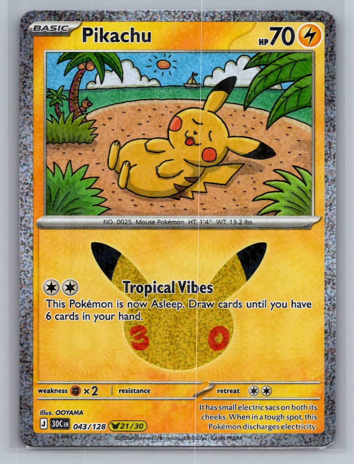 Pikachu #43/128 30th Celebration Pokemon TCG