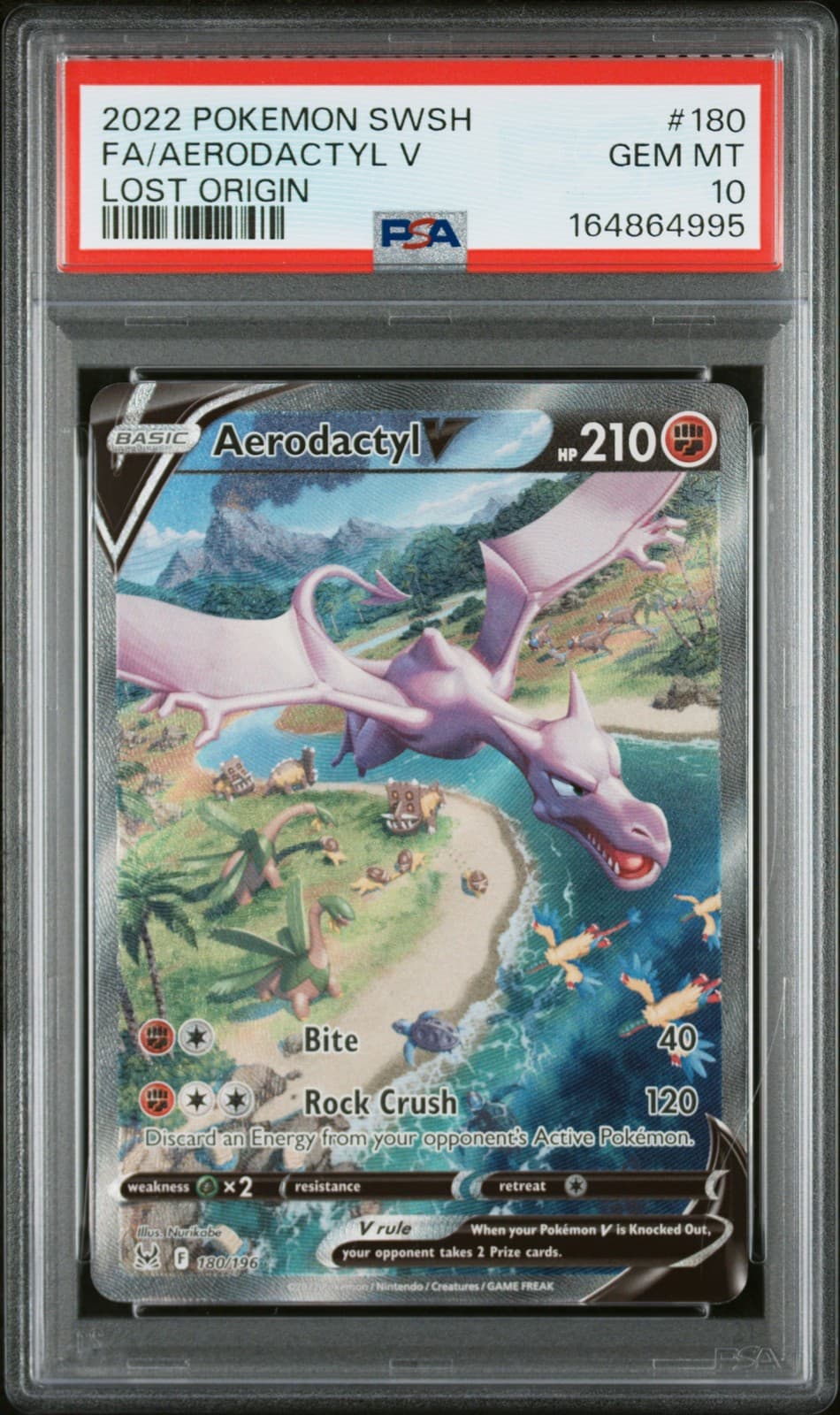 Pokemon Aerodactyl V 180/196 Alt Full Art SWSH Lost Origin 180 GEM MINT PSA 10