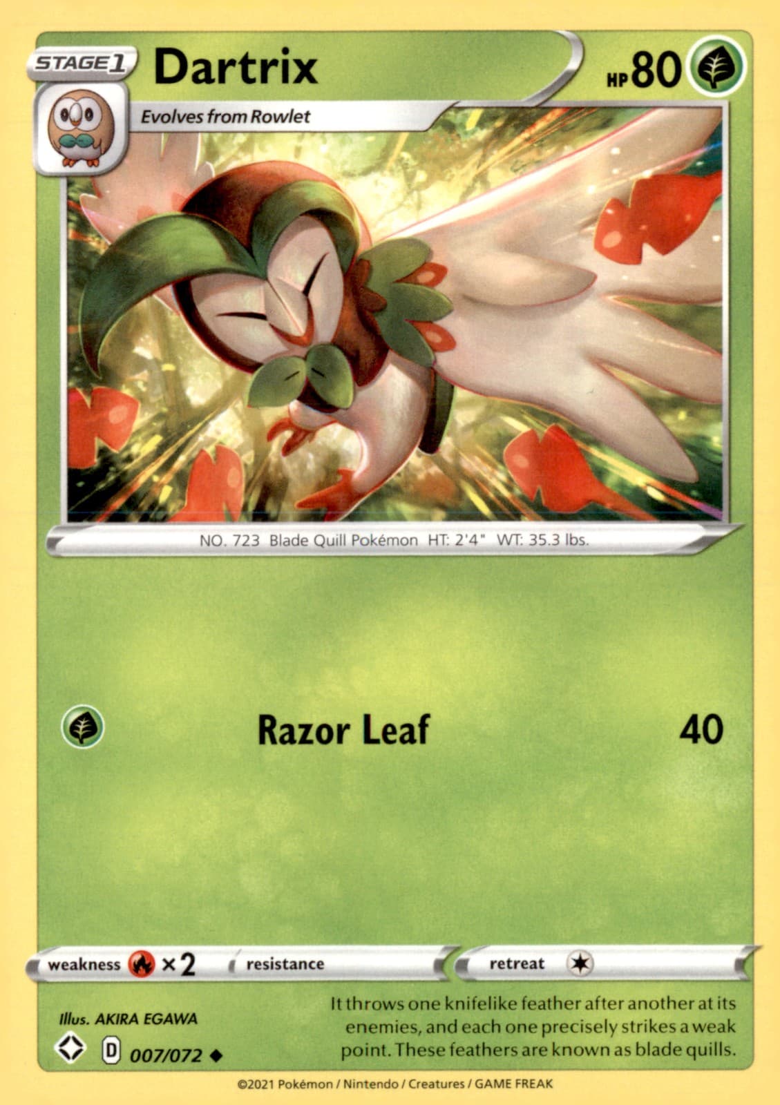 Dartrix Shining Fates 007/072 Near Mint Pokémon — English