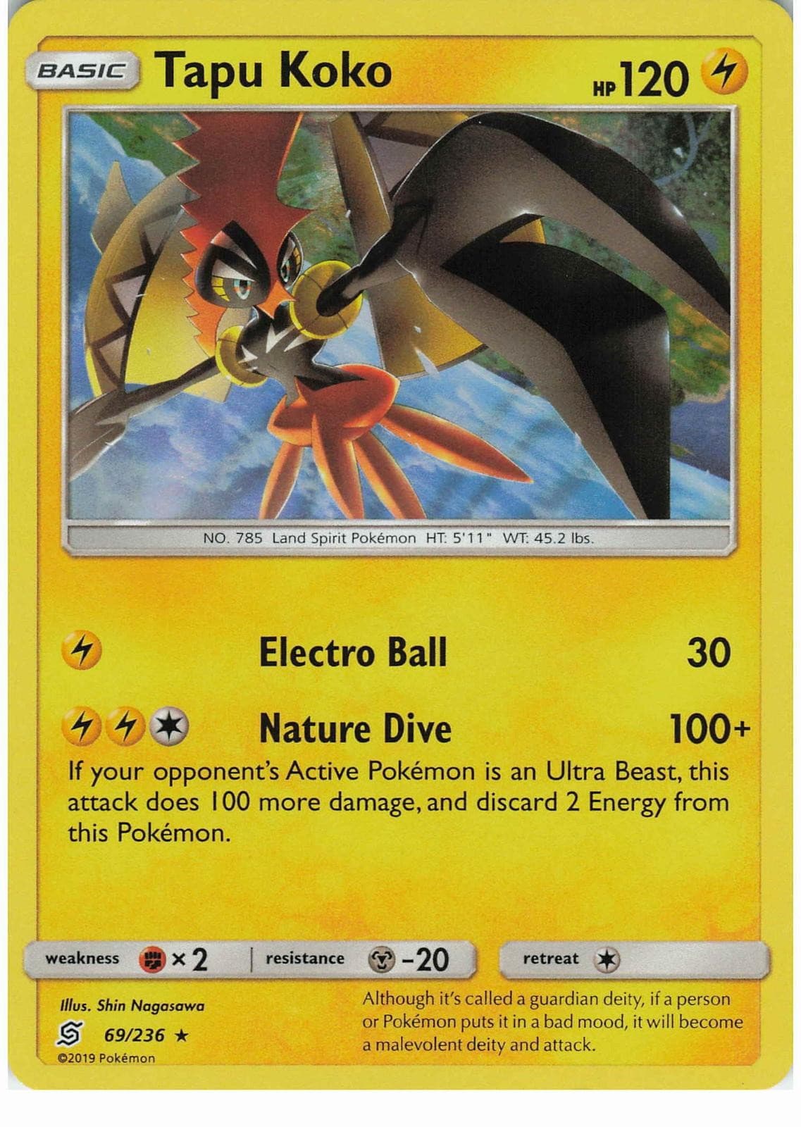 Tapu Koko 69/236 Holo Rare Unified Minds Pokemon Lightly Played