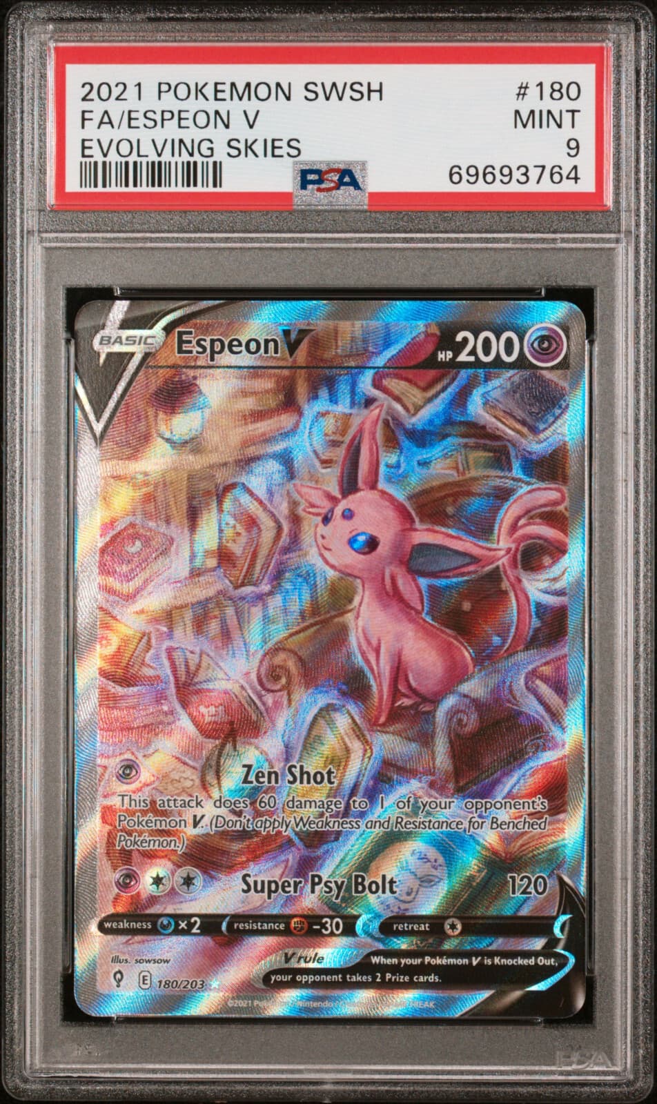 Pokemon Evolving Skies Espeon V 180/203 Alternative Art Alt Holo Foil PSA 9 Mint