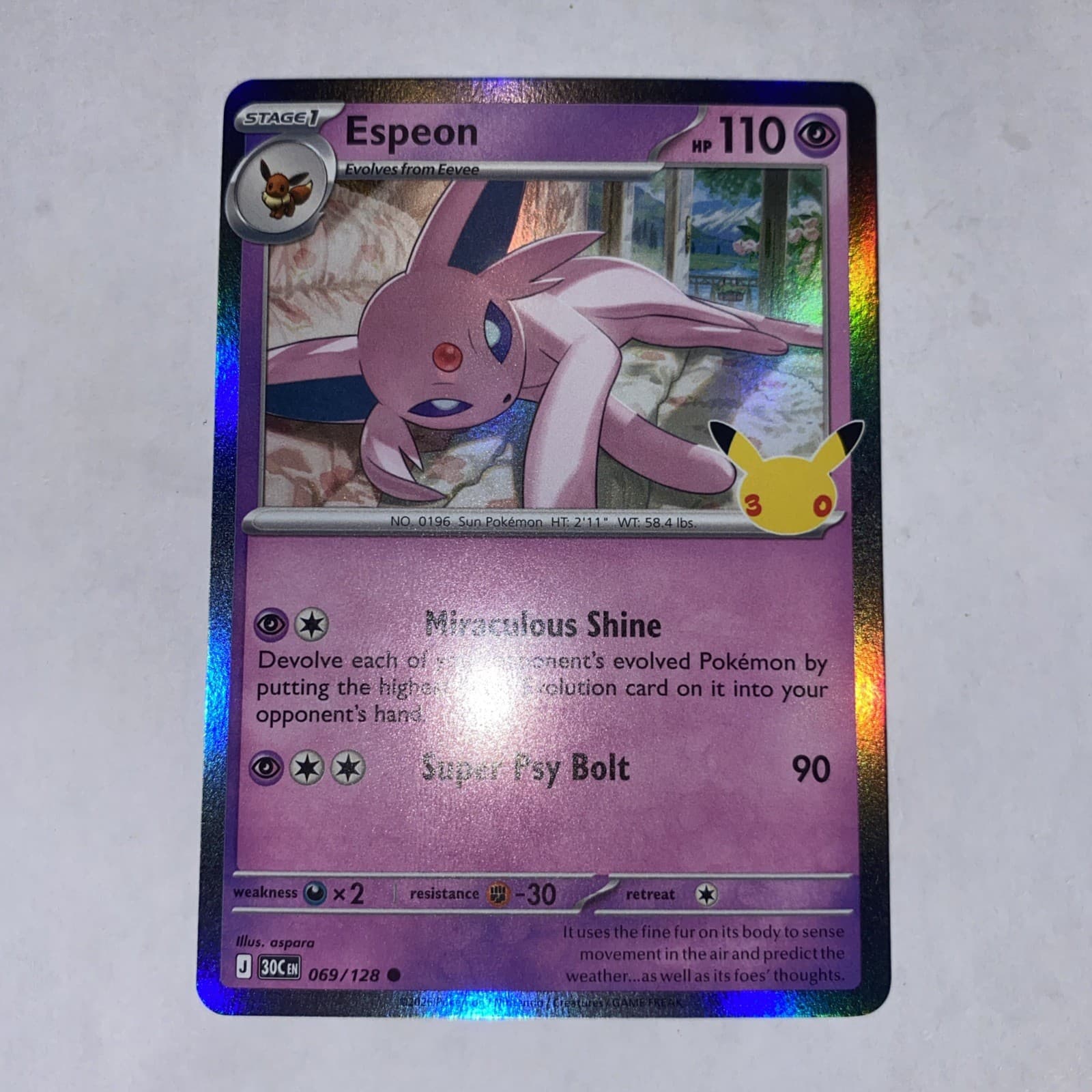 Espeon 069/128 Holo Pokemon 30th Anniversary Celebration NM