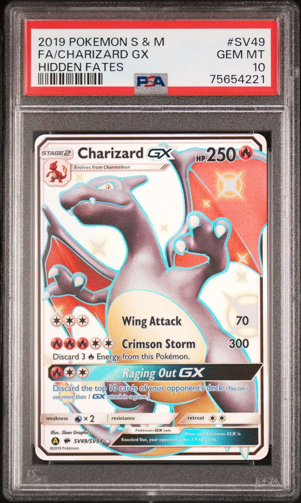 Charizard Gx SV49/SV94 Hidden Fates Pokemon PSA 10