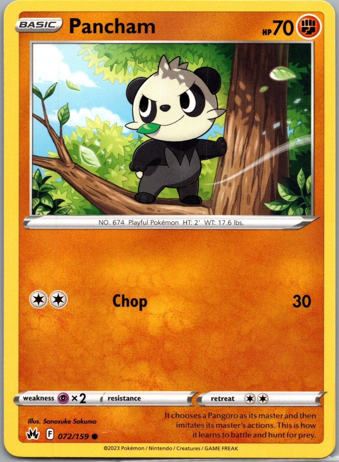 Pancham 072/159 Common Crown Zenith Pokemon Lightly Played