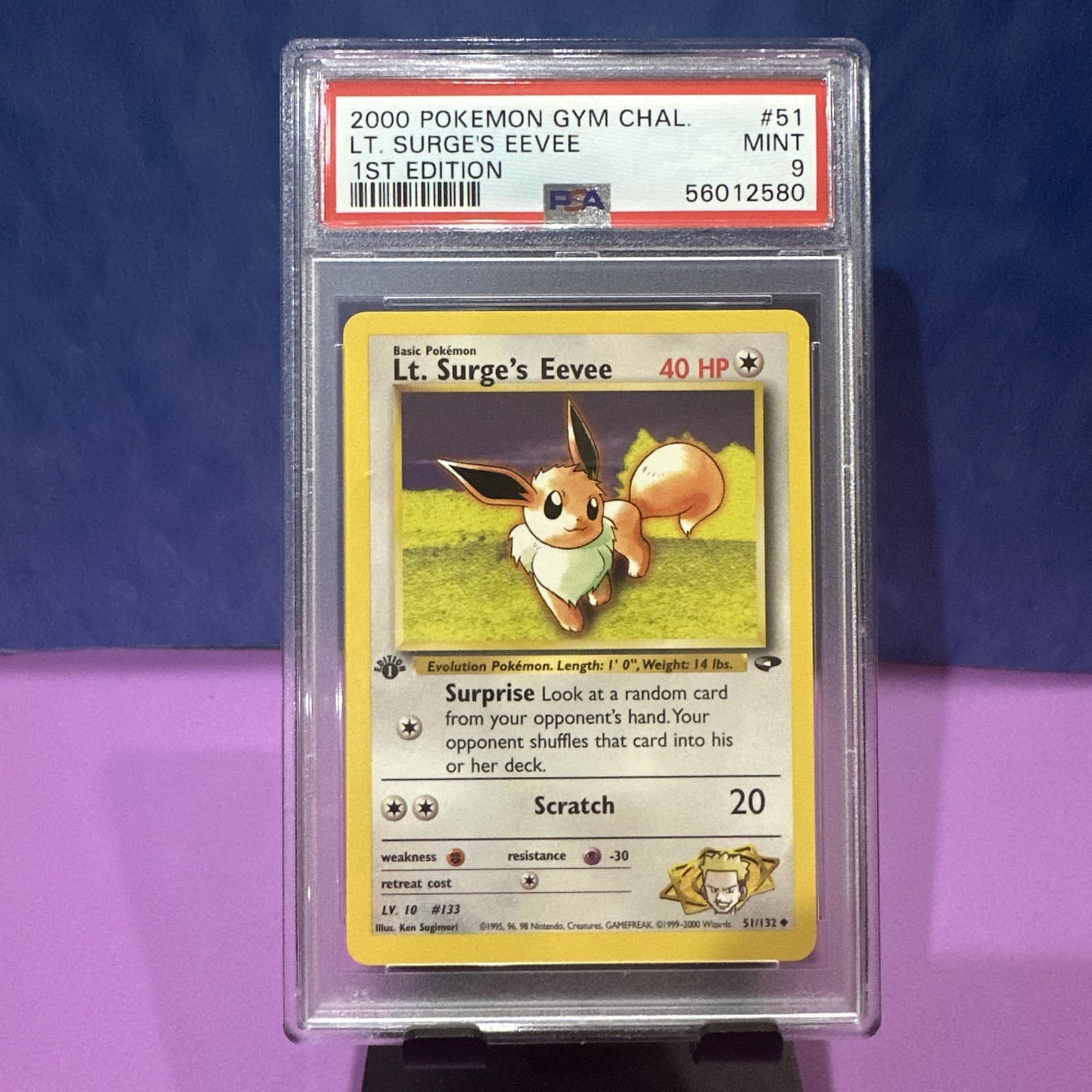 2000 Pokemon Gym Challenge - 1st Edition Lt. Surge's Eevee 51/132 - MINT PSA 9