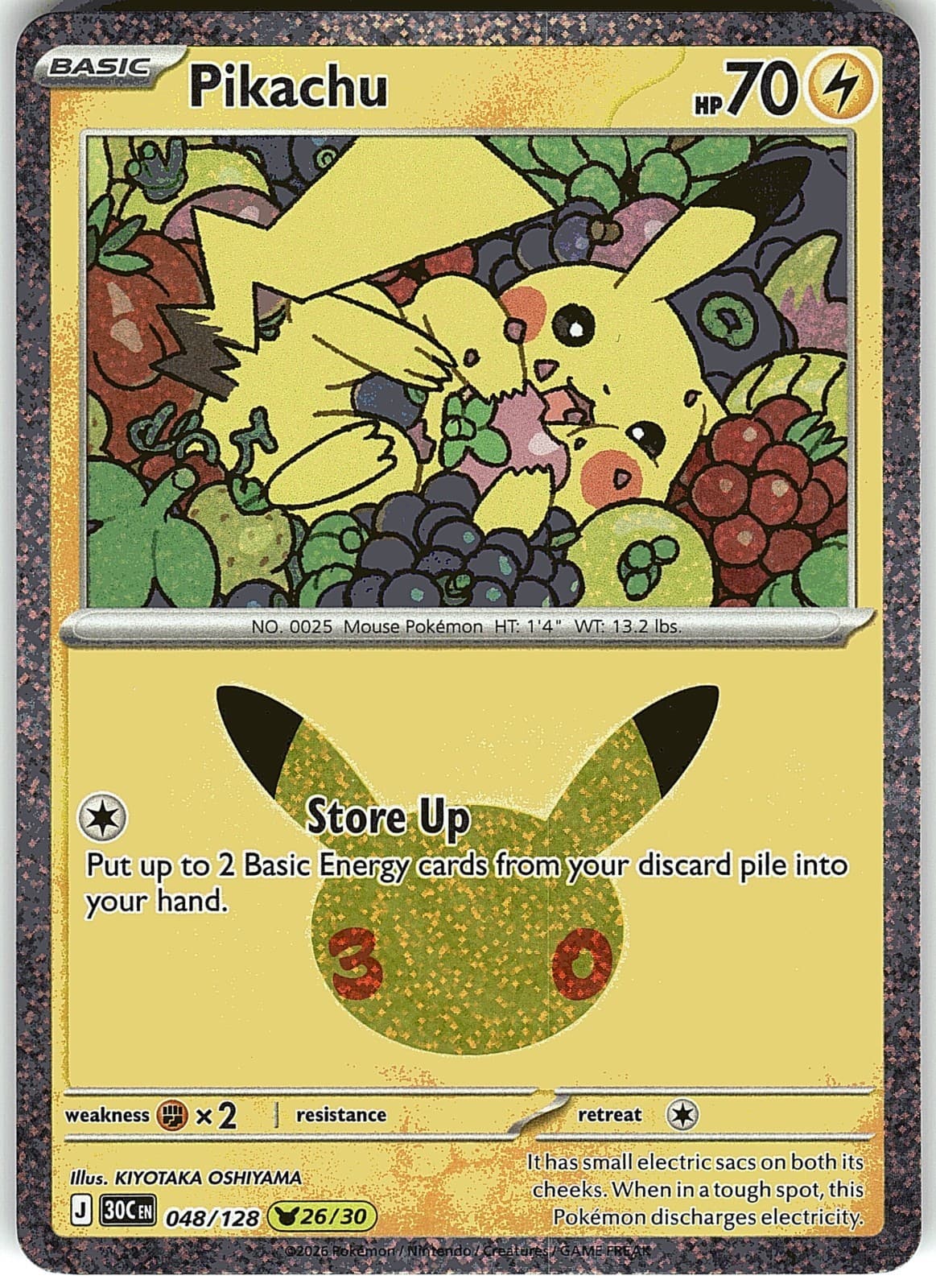 Pikachu Rare 048/128 (26/30) Pokémon 30th Celebration Holo NM