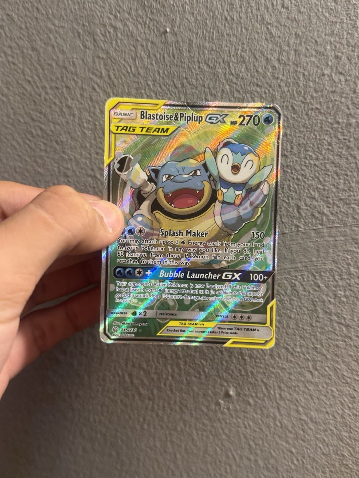 Blastoise & Piplup GX (Alternate Full Art) 215/236 Cosmic Eclipse Holo