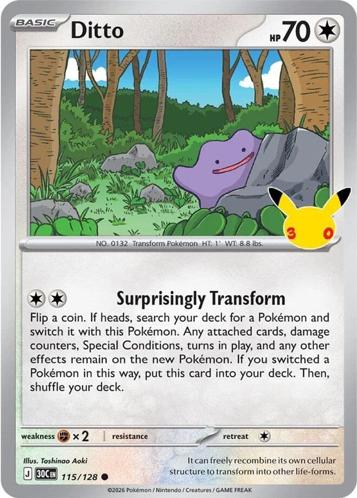 Ditto 115/128 Holo Common ME: 30th Celebration Pokemon Near Mint