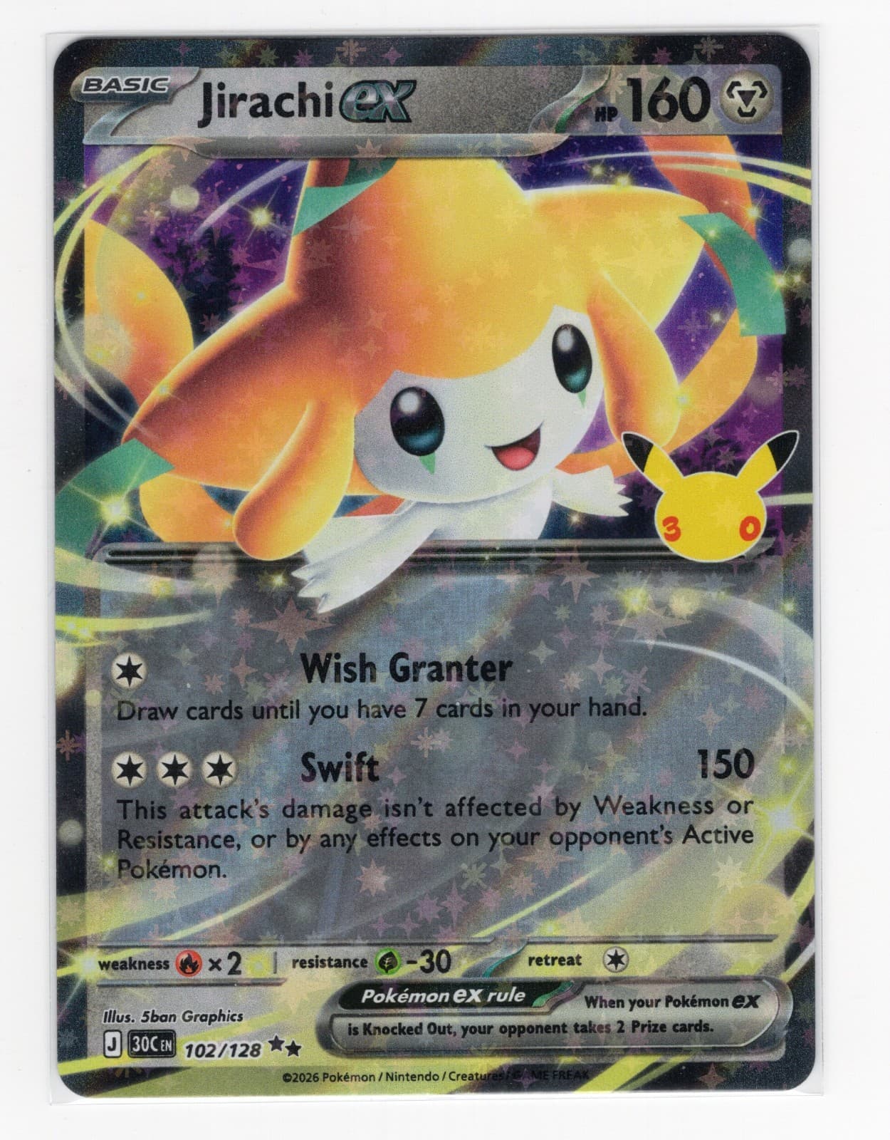 Pokemon 30th Celebration Jirachi ex Double Rare Holo Card 102/128 NM