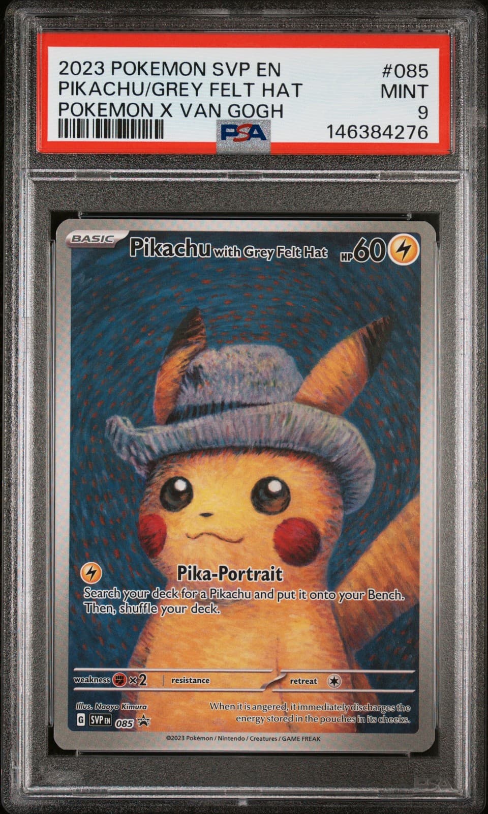 2023 POKEMON SVP EN-SV BLACK STAR PROMO #085 PIKACHU WITH GREY FELT HAT PSA 9