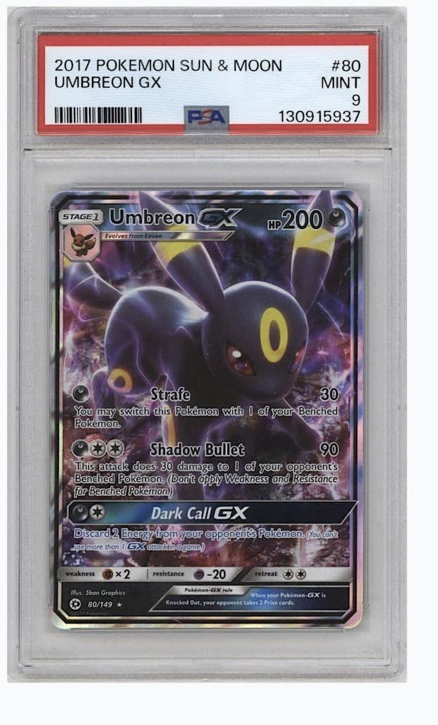 PSA 9 MINT Graded Pokemon 2017 Umbreon GX 80/149 Sun & Moon Base Set