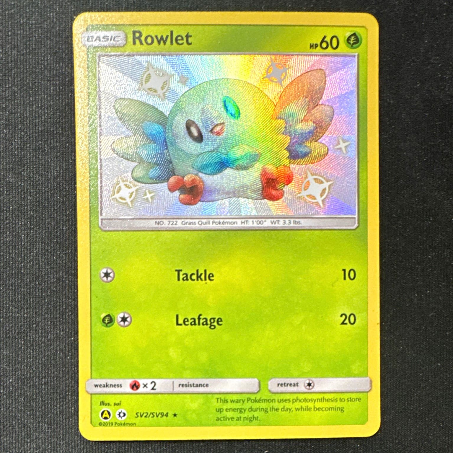 Pokémon TCG Rowlet SV2/SV94 Hidden Fates Shiny Vault Holo Eng 2019