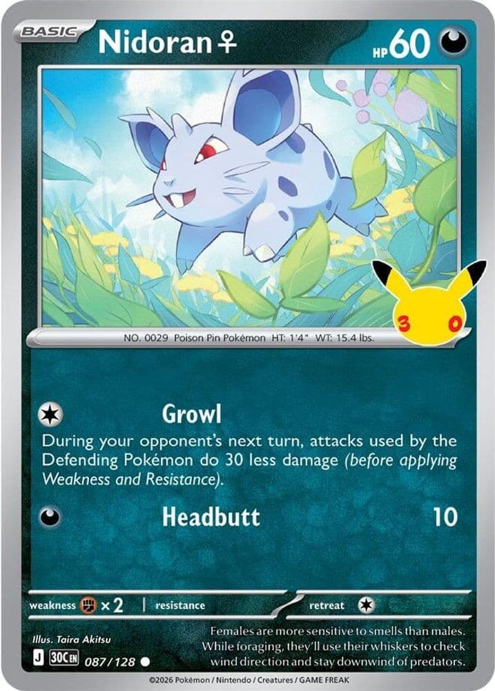Nidoran F 087/128 Holo Common ME: 30th Celebration Pokemon Near Mint