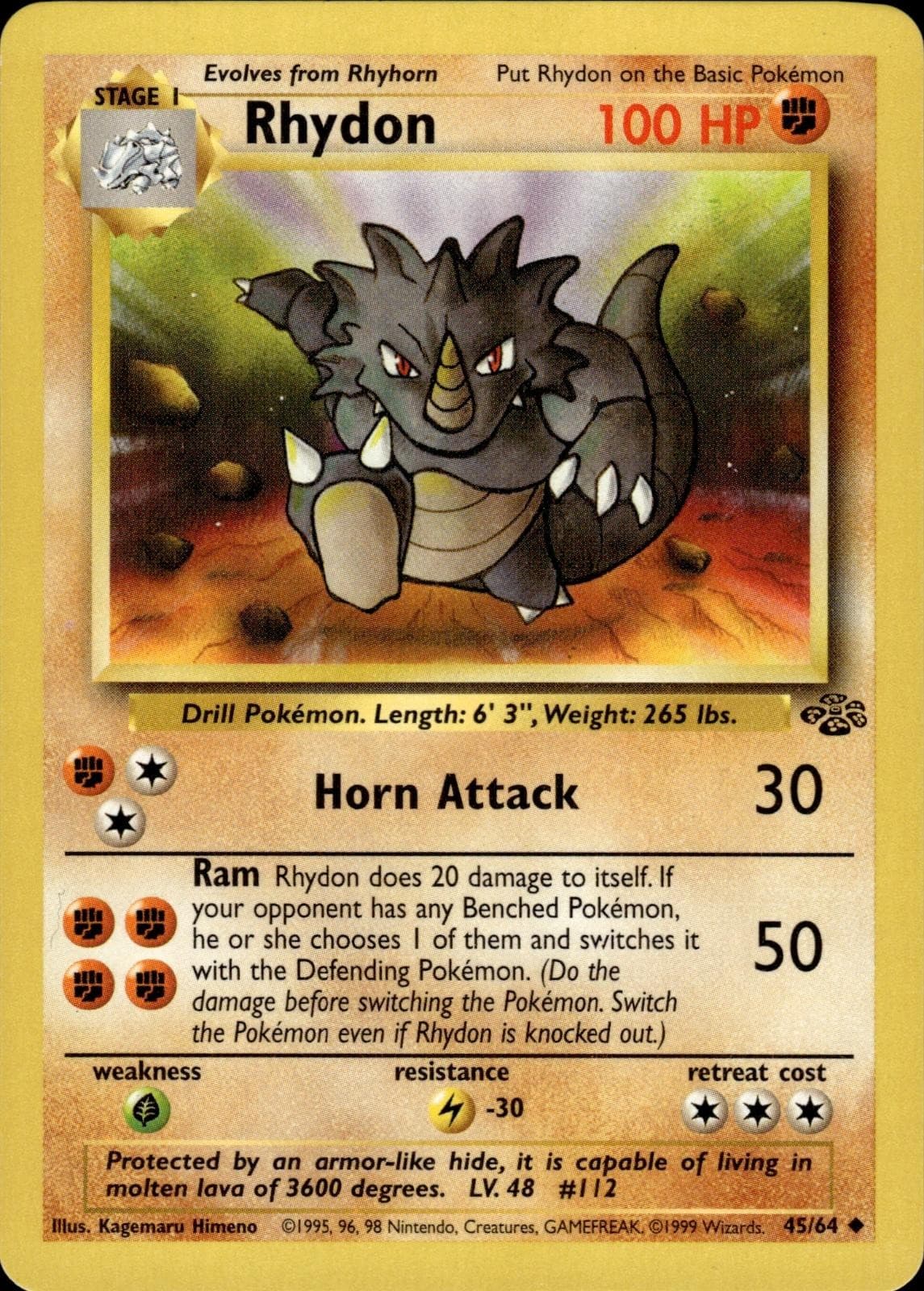 Pokemon Jungle Uncommon Rhydon 45/64 - Near Mint (NM)