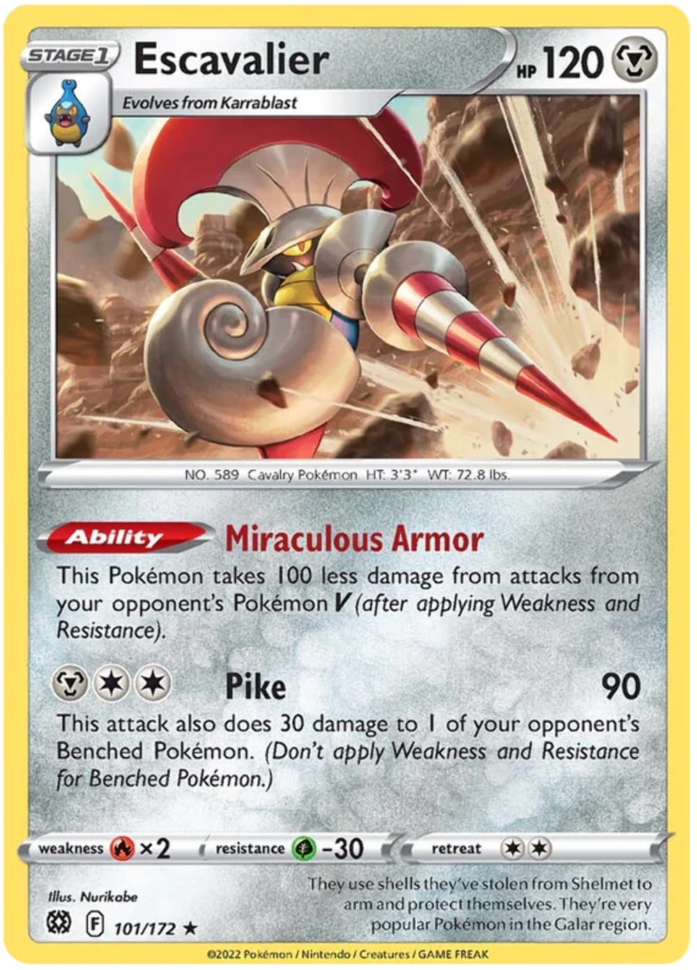 Pokemon - ESCAVALIER - 101/172 - Rare - Brilliant Stars - NM/M - New