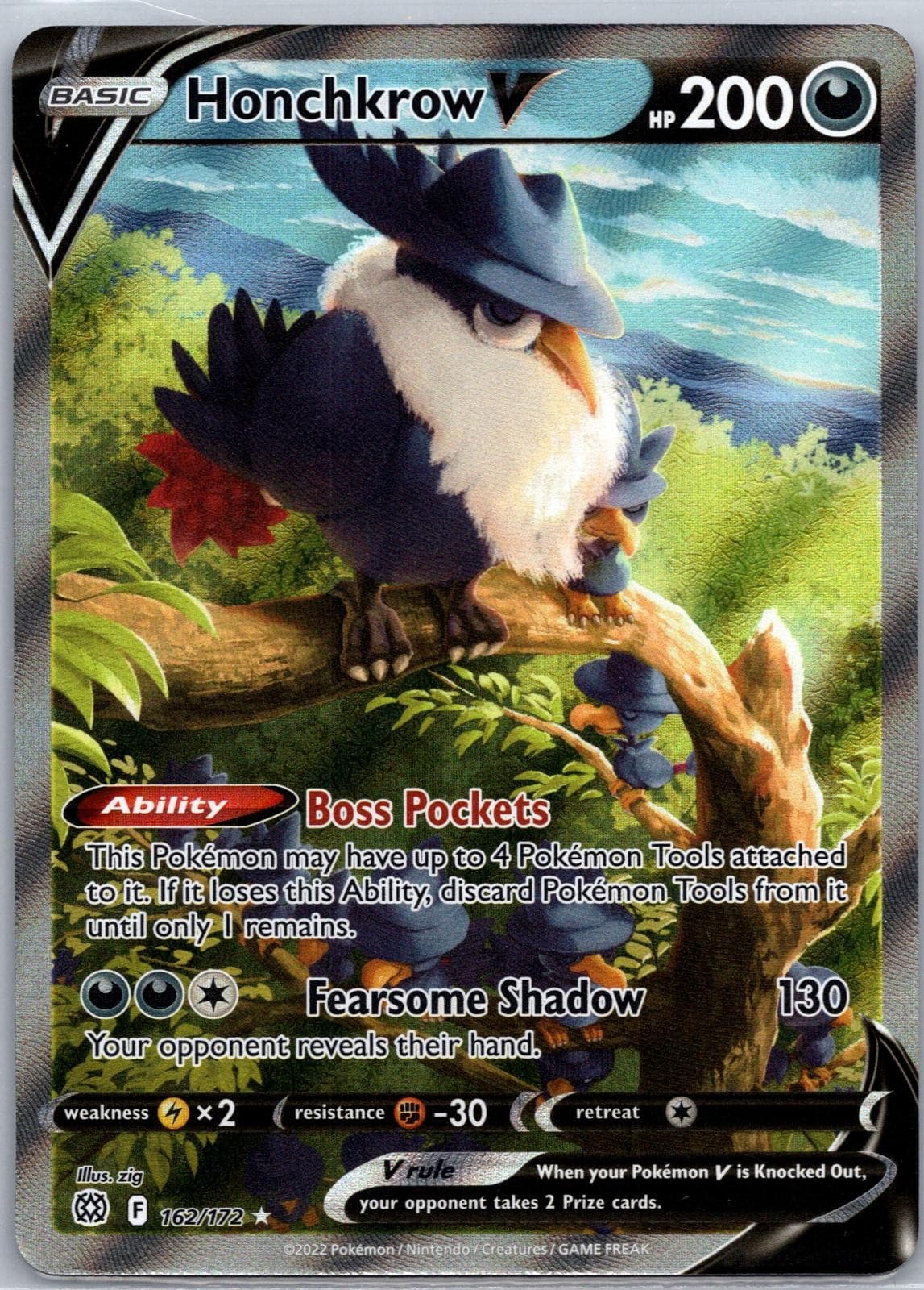 Honchkrow V 162/172 Ultra Rare Brilliant Stars Pokemon Holo Near Mint
