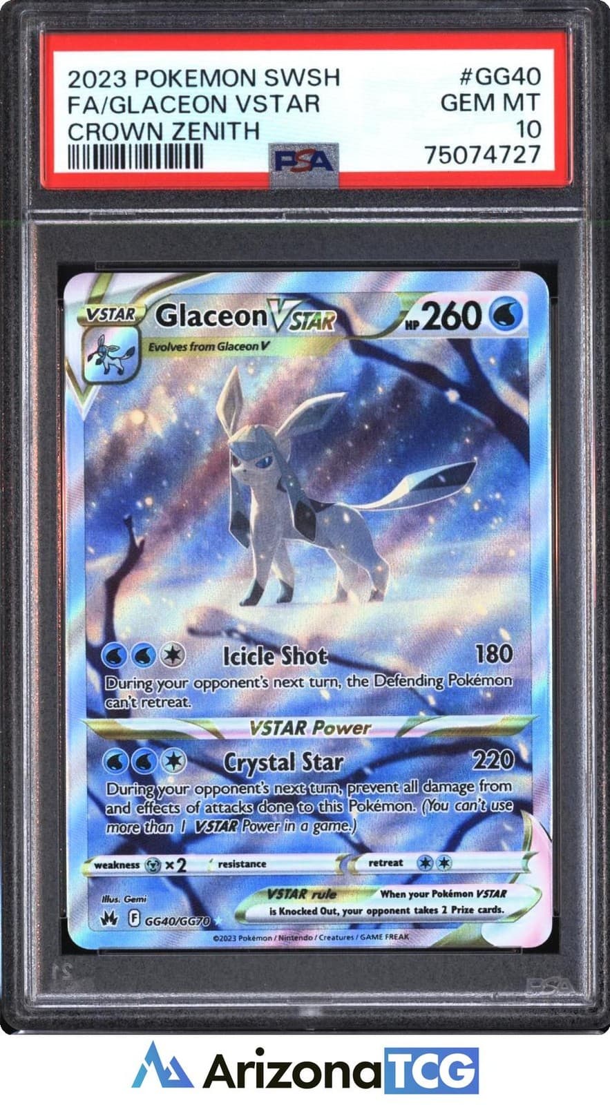 Pokemon 2023 Glaceon VSTAR GG40/GG70 Galarian Gallery Crown Zenith GEM MT PSA 10