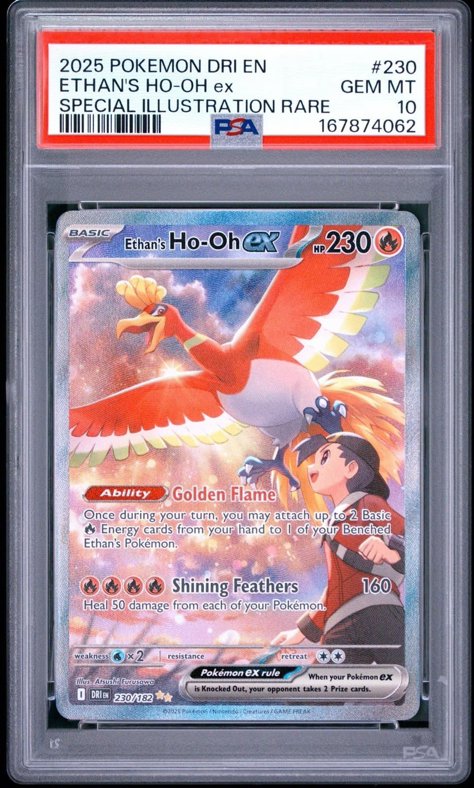 2025 POKEMON DRI EN-DESTINED RIVALS #230 ETHAN'S HO-OH EX PSA 10