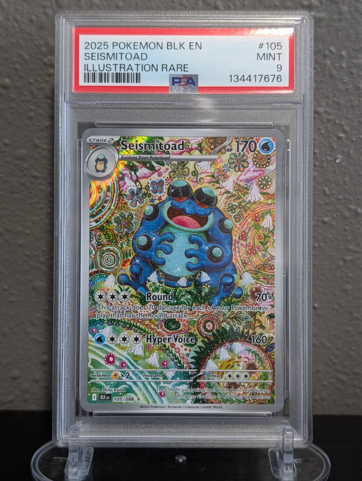 Seismitoad #105 - Pokemon Black Bolt - PSA 9 - Shinji Kanda Artwork