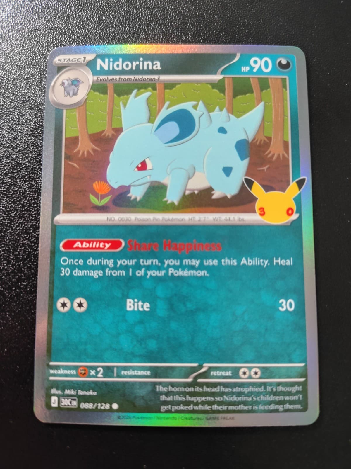Pokemon 30th Celebration Nidorina Holo Common Card 088/128 NM