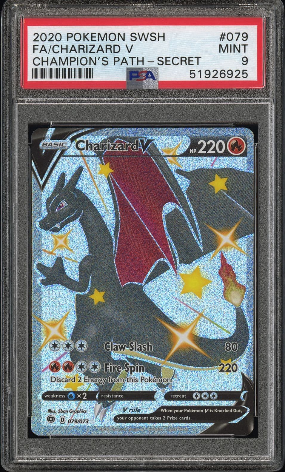 Charizard V Champions Path 79/73 Secret Rare PSA 9 Pokémon TCG Card 2020 Holo