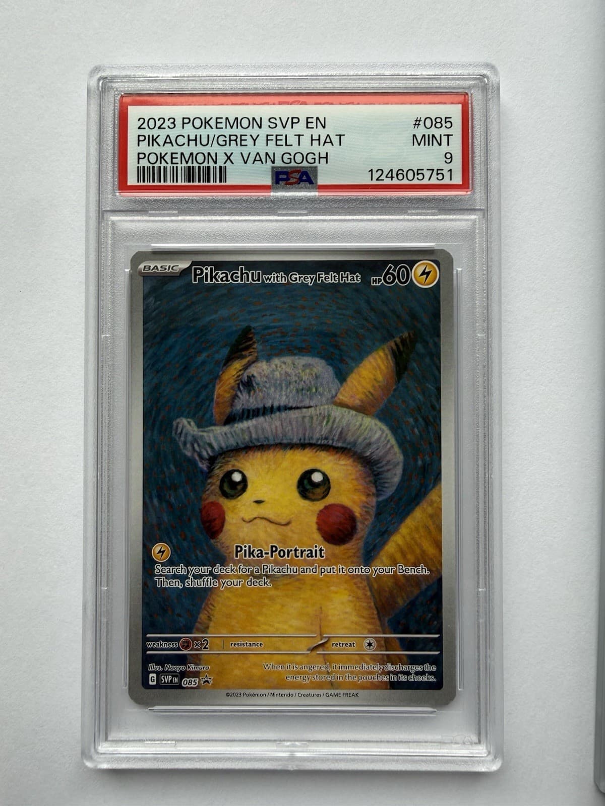 Pikachu with Grey Felt Hat #85 SV Promo Full Art English PSA 9 124605751 + stand
