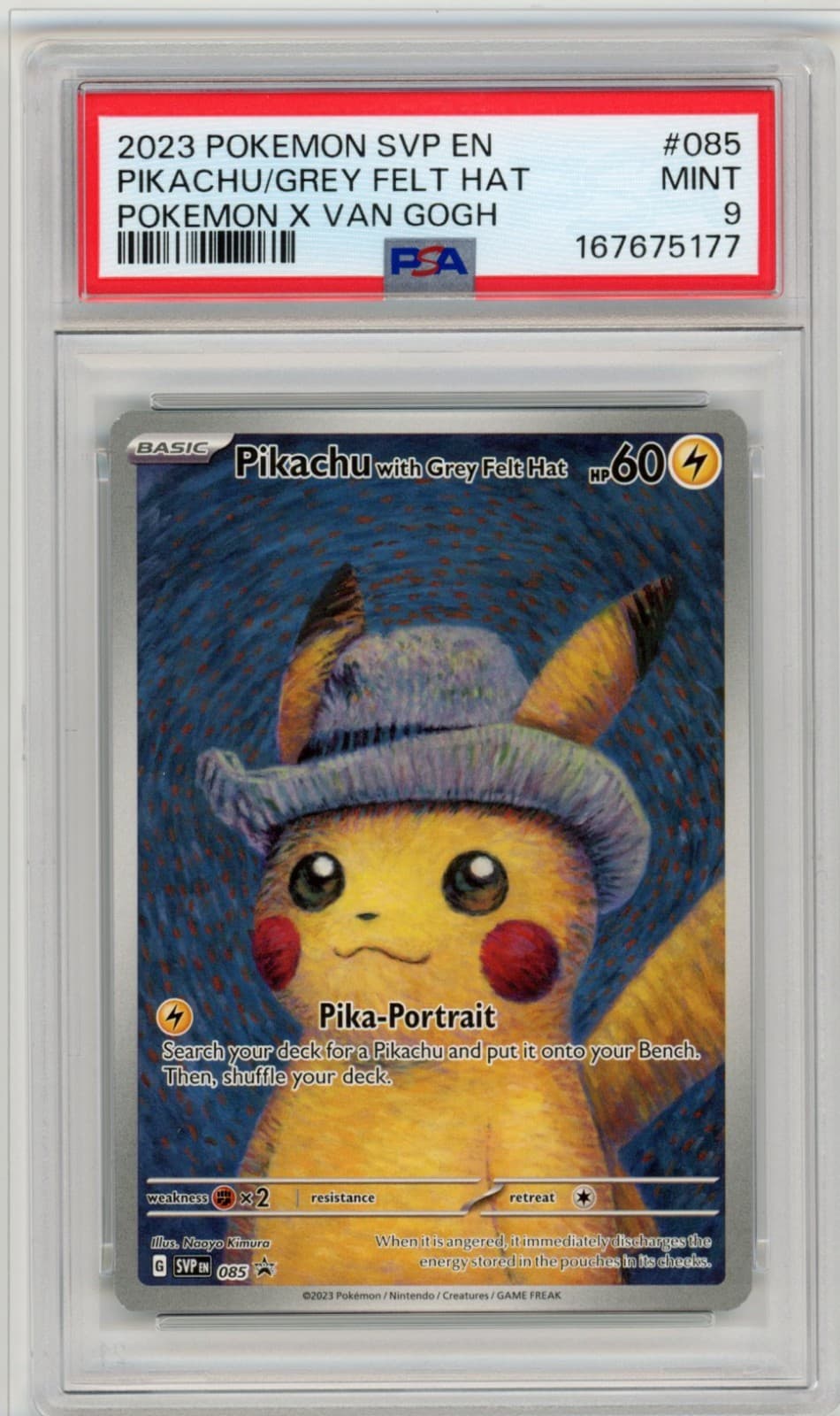 2023 Pokemon Pikachu with Grey Felt Hat 085 Van Gogh Promo PSA 9 MINT