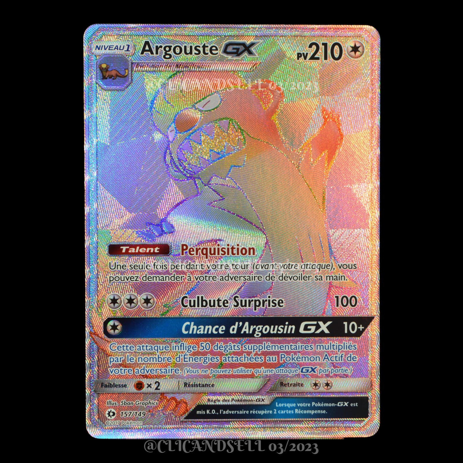 carte Pokémon Argouste GX 157/149 #1 SL01 - Soleil et Lune NEUF FR