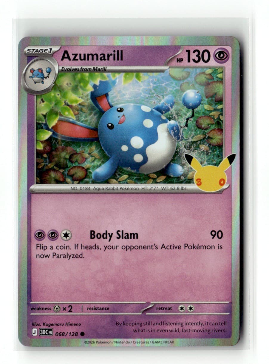 Azumarill 68/128 30th Celebration Common Holo 2026 Pokemon NM